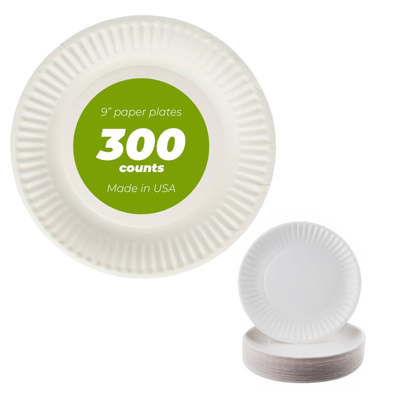 Concession Essentials Paper Plate, 9"" White Uncoated 300ct - Image 1